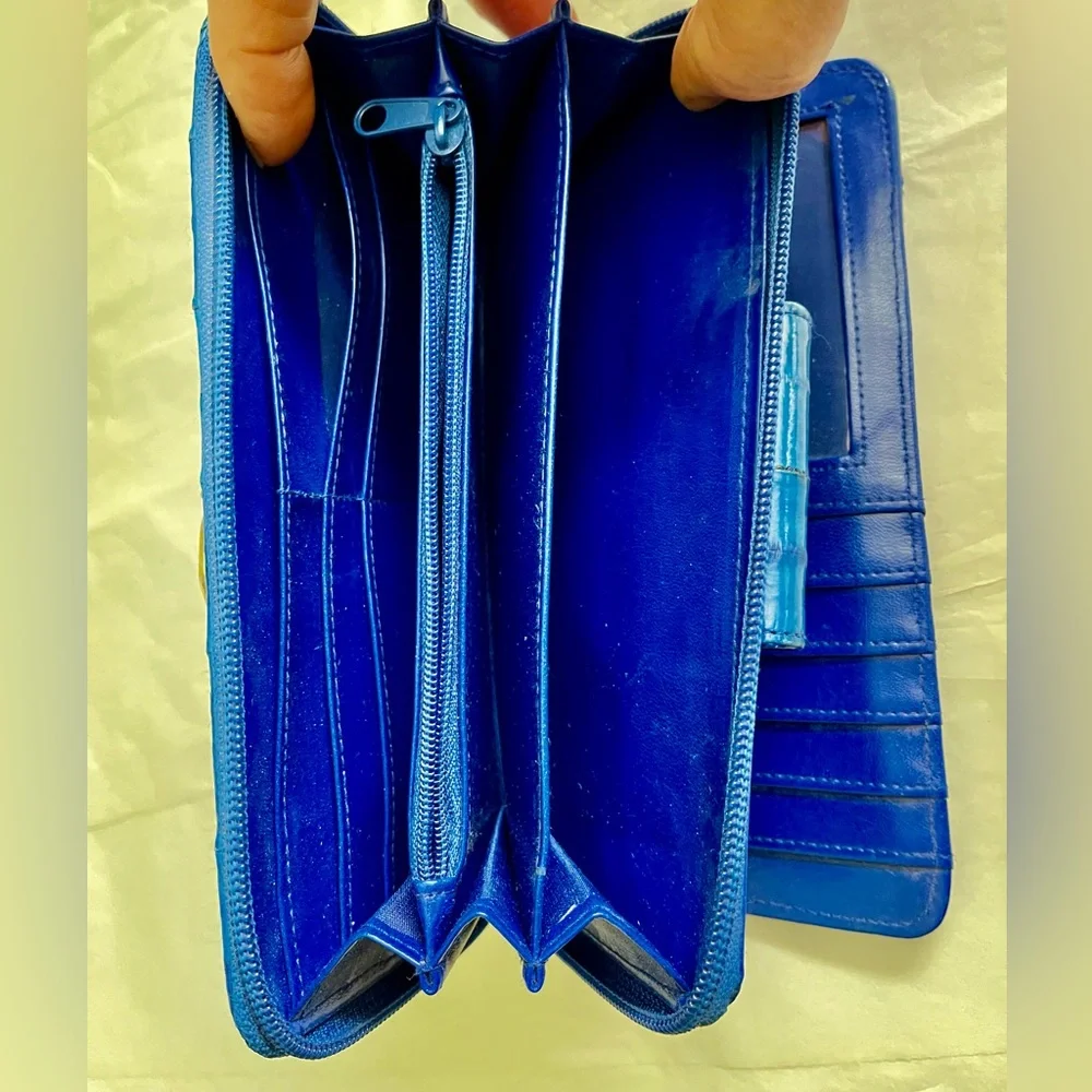 Rare Royal Blue Eel Leather Gold Accents Clutch Wallet
